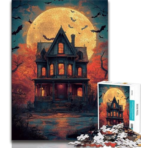 1000-teiliges Puzzle für Erwachsene, Halloween-Schloss, Lernspiele, Heimdekoration, ganze Familie (38x26cm) von AADSAZA