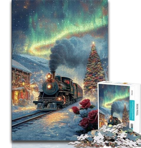 1000-teiliges Puzzle für Erwachsene und Jugendliche, Aurora-Zug, Wunschliste zum Stressabbau und Zeitvertreib zu Hause mit dem Weihnachtsmann (75x50cm) von AADSAZA