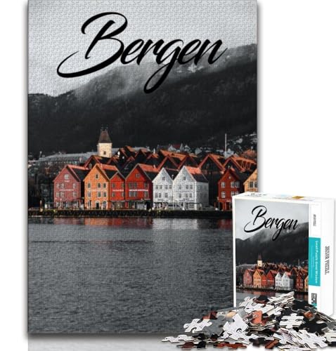 1000-teiliges Puzzle für Erwachsene und Jugendliche, Bergen, Norwegen, Lernspielzeug, Familienspiele, geeignet als Schreibtischdekoration (75x50cm) von AADSAZA
