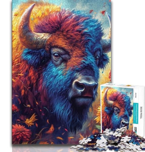 1000-teiliges Puzzle für Erwachsene und Jugendliche, Blumen und Bisons, Lernspielzeug, Familienspiele, geeignet als Schreibtischdekoration (38x26cm) von AADSAZA