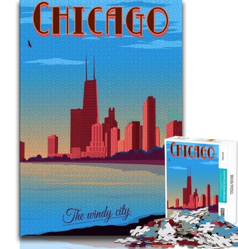 1000-teiliges Puzzle für Erwachsene und Jugendliche, Chicago, Illinois, Reise, anspruchsvolles Spiel und Lernspiel für die ganze Familie zum Geburtstag, Weihnachten (38x26cm) von AADSAZA