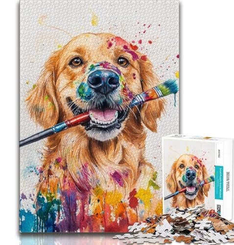 1000-teiliges Puzzle für Erwachsene und Jugendliche, Golden Retriever-Maler, Lernspielzeug, Familienspiele, geeignet als Schreibtischdekoration (38x26cm) von AADSAZA