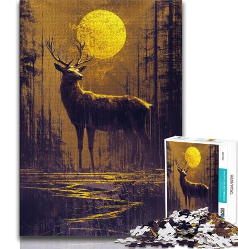 1000-teiliges Puzzle für Erwachsene und Jugendliche, Goldenes Tierhirsch, anspruchsvolles Spielspielzeug, ganze Familie (75x50cm) von AADSAZA