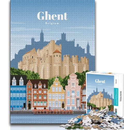 1000-teiliges Puzzle für Erwachsene und Jugendliche, Reise nach Gent, anspruchsvolles Spiel und Lernspiel für die ganze Familie zum Geburtstag, Weihnachten (38x26cm) von AADSAZA