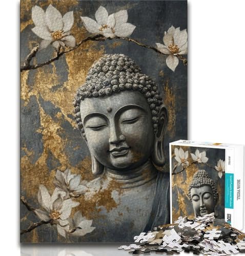 1000-teiliges Puzzle für Erwachsene und Jugendliche, Schwarz-Weiß-Buddha, künstlerische Wanddekoration und Geburtstagsgeschenkidee für Freunde, Home Office (75x50cm) von AADSAZA