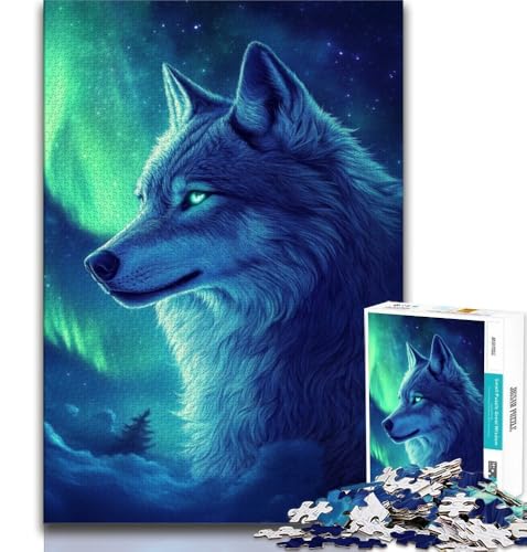 1000-teiliges Puzzle für Erwachsene und Jugendliche, Wolf unter der Aurora, anspruchsvolles Spiel, ganze Familie (75x50cm) von AADSAZA