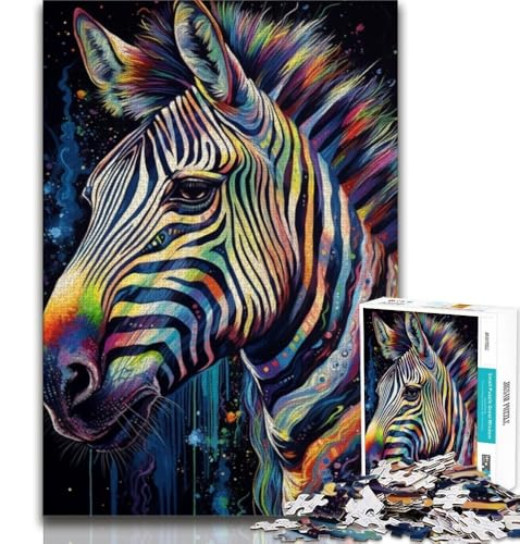 1000-teiliges Puzzle für Erwachsene und Jugendliche, buntes Zebra, anspruchsvoll zu vervollständigen, Aber lustig und humorvoll, einzigartige Geburtstags- und Geschenkideen (75x50cm) von AADSAZA