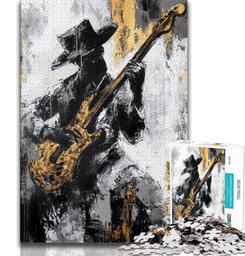 1000-teiliges Puzzle für Erwachsene und Jugendliche, die Gitarre Spielen, Ölgemälde, anspruchsvolles Spiel und Familienspiel mit passendem Poster und Quizblatt (38x26cm) von AADSAZA