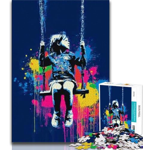 1000-teiliges Puzzle für Erwachsene und Teenager, Graffiti, kleines Mädchen, dekomprimierendes intellektuelles Lernspielzeug, ganze Familie (38x26cm) von AADSAZA