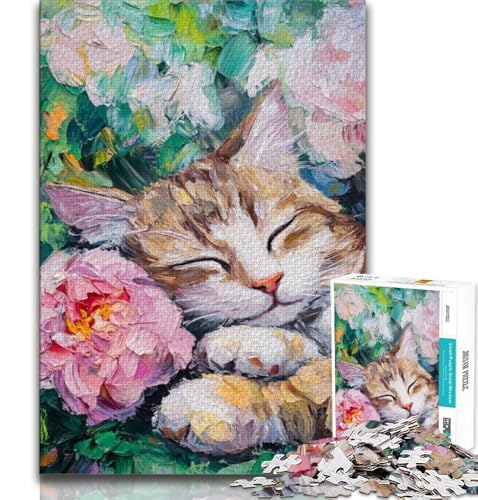 1000-teiliges Puzzle für Jugendliche und Erwachsene, Blumenkatze, Spielzeug, Lernspiele, Stressabbau, tolle Geschenke und Spielzeuge (75x50cm) von AADSAZA