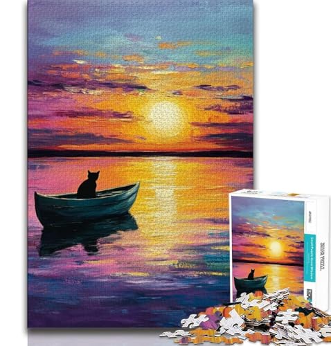 1000-teiliges Puzzle für Jugendliche und Erwachsene, Ölgemälde Einer schwarzen Katze, für Lernspiele, Herausforderungsspielzeug, als Geschenk für die ganze Familie (38x26cm) von AADSAZA