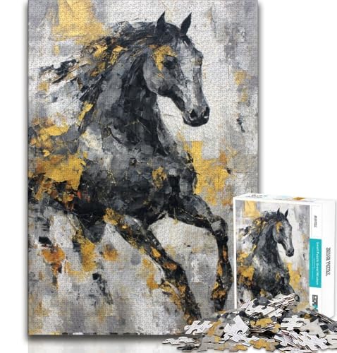 1000-teiliges Puzzle für Jugendliche und Erwachsene, schwarzes goldenes Pferd, pädagogisches Familienspiel, Wanddekoration, einzigartige Geburtstags (75x50cm) von AADSAZA