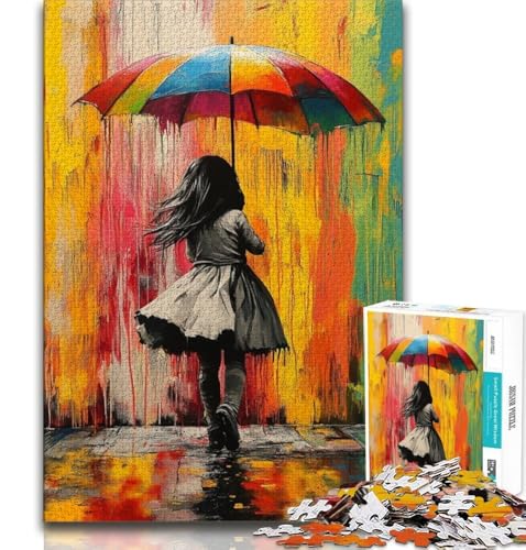 1000-teiliges Puzzle für Teenager, Graffiti, kleines Mädchen mit Regenschirm, Lernspielzeug, Familienspiele, einzigartige Geburtstags- und Geschenkideen (38x26cm) von AADSAZA