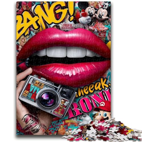 1000-teiliges Puzzle mit Lippen-Graffiti-Motiv für Erwachsene und Jugendliche, Lernspielzeug, Familienspiele mit passendem Poster und Quizblatt (38x26cm) von AADSAZA
