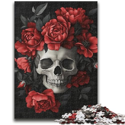 1000-teiliges Puzzle mit rotem Rosenschädel als Geschenk für Teenager, lustige Familienspiele ganze Familie (50x75cm) von AADSAZA