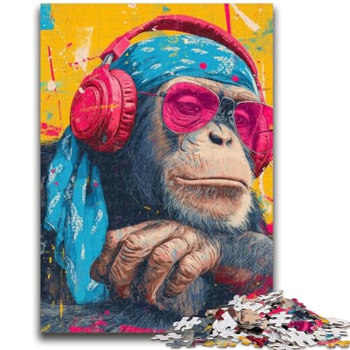 AFFE mit Kopfhörer-Puzzle für Erwachsene, 1000 Teile, anspruchsvoll zu vervollständigen, Aber lustiges und humorvolles Lernspiel zum Geburtstag (38x26cm) von AADSAZA