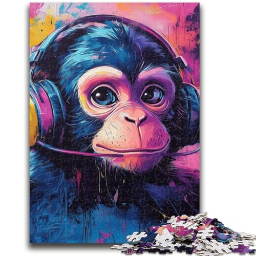 AFFE mit Kopfhörer-Puzzles für Erwachsene, helfen dem Gehirn, süchtig machendes Spielzeug zu trainieren, um Geduld bei der Eltern-Kind-Interaktion zu fördern (50x75cm) von AADSAZA