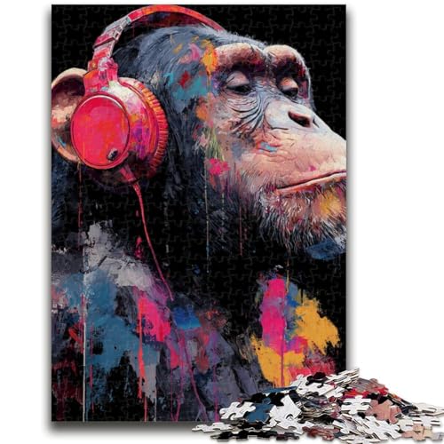 AFFE mit Kopfhörer-Puzzles für Teenager, 1000-teiliges Puzzle, Lernspielzeug, ganze Familie (50x75cm) von AADSAZA