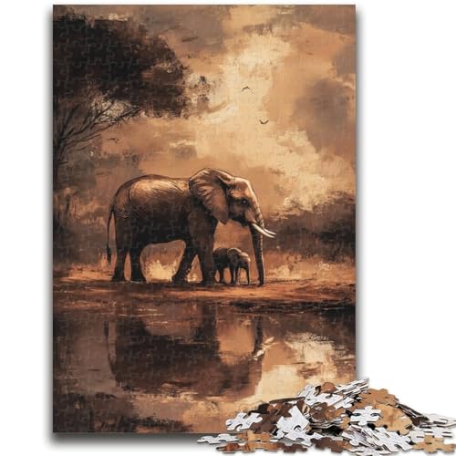 Afrikanische Elefanten-Puzzle 1000 Teile für Erwachsene und Jugendliche, Spielzeug, Lernspiele, Stressabbau, Wunschliste mit Weihnachtsmann (50x75cm) von AADSAZA