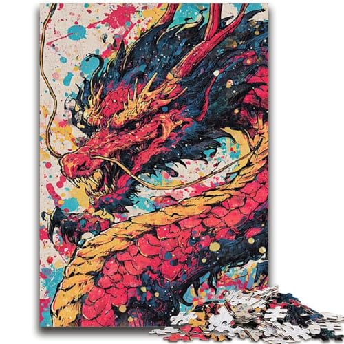 Aquarell-Drachen-Puzzle, 1000 Teile, für Teenager, anspruchsvolles Spiel und Familienspiel, Wanddekoration, einzigartige Geburtstags (50x75cm) von AADSAZA