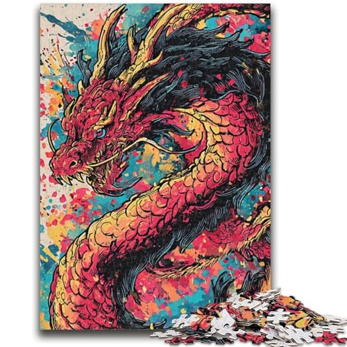 Aquarell-Drachen-Puzzle für Teenager, 1000 Teile, anspruchsvolles Spiel und Familienspiel mit vollständig ineinandergreifenden, zufällig geformten Teilen (50x75cm) von AADSAZA