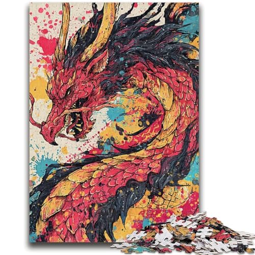 Aquarell-Drachen-Puzzle für Teenager, 1000 Teile, dekomprimierendes intellektuelles Lernspielzeug, tolle Geschenke und Spielzeuge (38x26cm) von AADSAZA