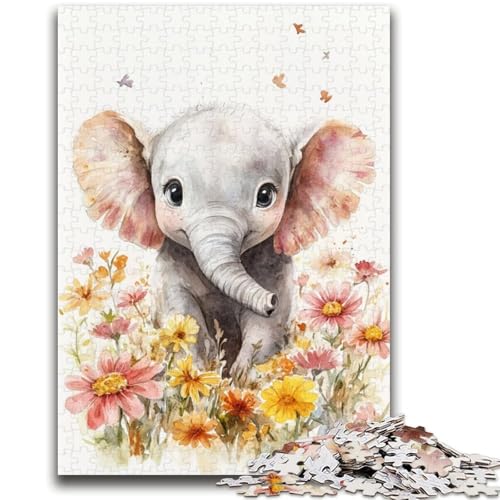 Aquarell-Elefanten-Puzzle 1000 Teile für Teenager, Lernspiele, Heimdekoration, Geschenk für die ganze Familie (38x26cm) von AADSAZA