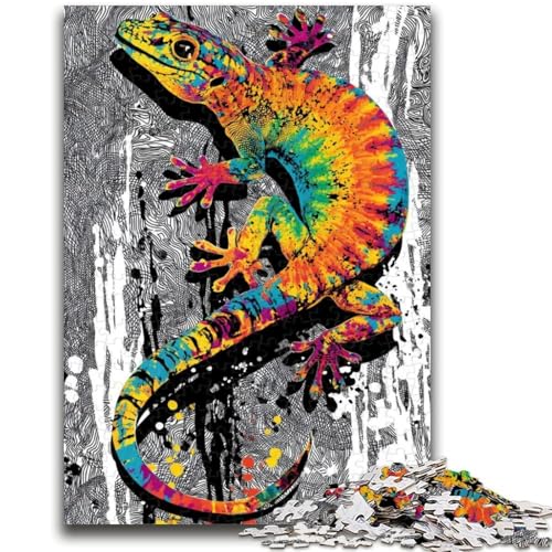 Aquarell-Gecko-Puzzle für Erwachsene, 1000 Teile, anspruchsvolles Spiel und Familienspiel, Wanddekoration, einzigartige Geburtstags (38x26cm) von AADSAZA