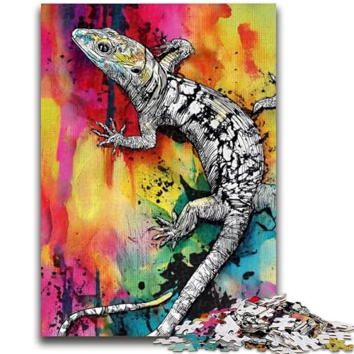 Aquarell-Gecko-Puzzle für Teenager, 1000 Teile, anspruchsvolles Spiel und Familienspiel mit vollständig ineinandergreifenden, zufällig geformten Teilen (38x26cm) von AADSAZA