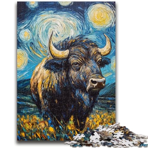 Aquarell-Yak-Puzzle für Teenager, 1000 Teile, anspruchsvolles Spiel und Familienspiel mit vollständig ineinandergreifenden, zufällig geformten Teilen (50x75cm) von AADSAZA