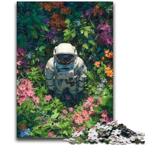 Astronaut in den Blumen-Puzzles für Teenager, 1000 Teile, anspruchsvoll zu vervollständigen, Aber lustig und humorvoll, einzigartige Heimdekoration und Geschenke (50x75cm) von AADSAZA