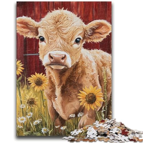 Bauernhof-Sonnenblumen-Kühe-Puzzle 1000 Teile für Erwachsene und Jugendliche, hilft dem Gehirn, süchtig machendes Spielzeug zu trainieren, um Geduld zu fördern, EIN Kunstwerk (38x26cm) von AADSAZA