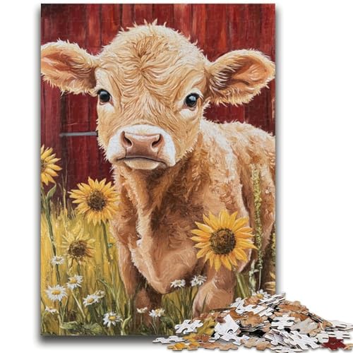 Bauernhof-Sonnenblumen-Kühe-Puzzle für Erwachsene und Teenager, 1000 Teile, anspruchsvolle Familienaktivitätsspiele, DIY-Spielzeug für Heimwanddekorationsgeschenke (50x75cm) von AADSAZA