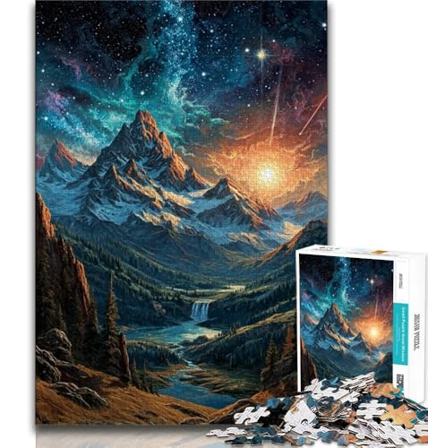 Berge unter dem Nachthimmel, Puzzle 1000 Teile für Erwachsene, Spielzeug, Lernspiele, Stressabbau, geeignet als Schreibtischdekoration (75x50cm) von AADSAZA