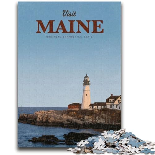 Besuchen Sie Maine, 1000-teiliges Puzzle für Erwachsene und Jugendliche, Quizspiel, Wanddekoration, einzigartige Geburtstags (38x26cm) von AADSAZA