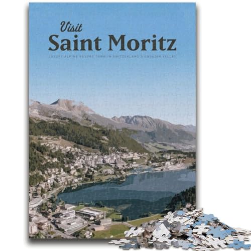 Besuchen Sie St Moritz, 1000-teiliges Puzzle, anspruchsvolles Spiel und Wanddekoration für die ganze Familie, einzigartige Geburtstags (38x26cm) von AADSAZA