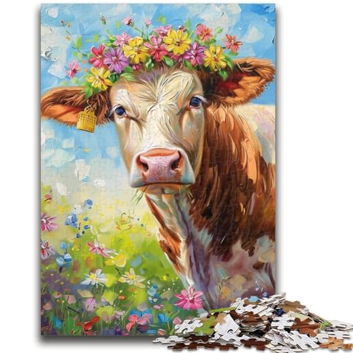 Blumen-Kuh-Puzzle für Erwachsene und Teenager, Lernspiele, Wanddekoration, einzigartige Geburtstags (50x75cm) von AADSAZA