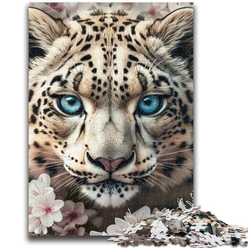 Blumen-Schneeleopard, 1000-teiliges Puzzle für Erwachsene, Geschenke, Denkspiel, Wanddekoration, einzigartige Geburtstags (50x75cm) von AADSAZA