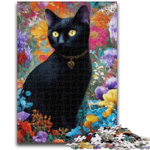 Blumen- und Schwarze Katzen-Puzzle für Teenager, 1000 Teile, anspruchsvolles Spiel und Familienspiel mit vollständig ineinandergreifenden, zufällig geformten Teilen (38x26cm) von AADSAZA