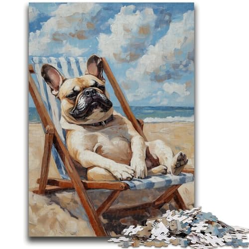 Bulldogge am Strand, 1000-teiliges Puzzle für Erwachsene und Jugendliche, anspruchsvolles Spiel, ganze Familie (38x26cm) von AADSAZA