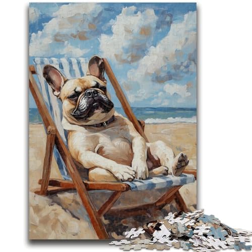 Bulldogge am Strand-Puzzle für Teenager, 1000 Puzzles, Spielzeug, Lernspiele, Stressabbau, geeignet als Schreibtischdekoration (50x75cm) von AADSAZA
