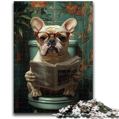 Bulldogge auf der Toilette, Puzzle, 1000 Teile, für Teenager, anspruchsvoll, Aber lustig und humorvoll, Geburtstagsgeschenk, Geschenke, Wandkunst (38x26cm) von AADSAZA