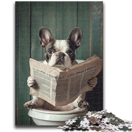 Bulldogge auf der Toilette, Puzzle für Erwachsene, 1000 Teile, hilft dem Gehirn, süchtig machendes Spielzeug zu trainieren, um Geduld bei der Eltern-Kind-Interaktion zu fördern (38x26cm) von AADSAZA