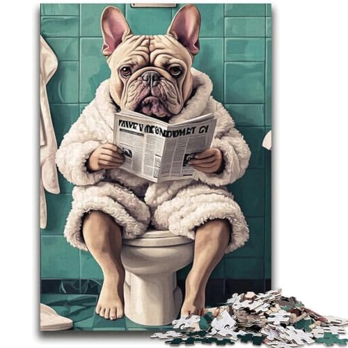 Bulldogge auf der Toilette, Puzzle für Teenager, 2000 Teile, dekomprimierendes intellektuelles Lernspielzeug, tolle Geschenke und Spielzeuge (70x100cm) von AADSAZA