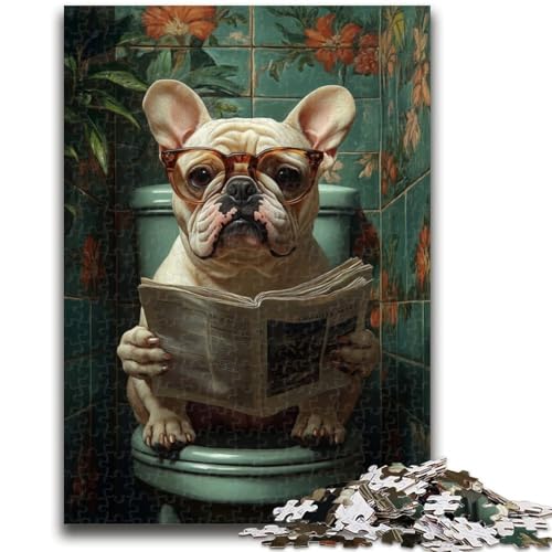 Bulldogge auf der Toilette Puzzle für Teenager, 1000 Teile, anspruchsvolles Spiel und Familienspiel mit vollständig ineinandergreifenden, zufällig geformten Teilen (50x75cm) von AADSAZA
