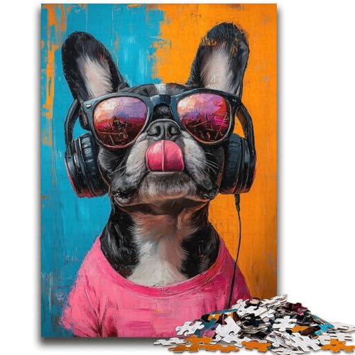 Bulldogge hört Musik, 2000-teiliges Puzzle für Erwachsene und Jugendliche, Lernspielzeug, Familienspiele, einzigartige Geburtstags- und Geschenkideen (70x100cm) von AADSAZA