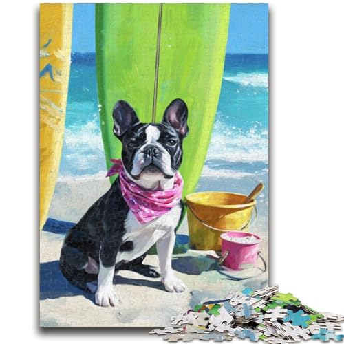 Bulldogge im Urlaub, 1000-teiliges Puzzle für Teenager, Geschenke, entspannendes intellektuelles Lernspielzeug, Wichtelgeschenke (38x26cm) von AADSAZA
