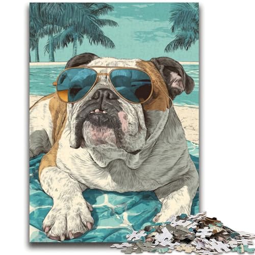 Bulldogge mit Sonnenbrille, Puzzle für Teenager, 2000 Teile, dekomprimierendes intellektuelles Lernspielzeug, tolle Geschenke und Spielzeuge (70x100cm) von AADSAZA