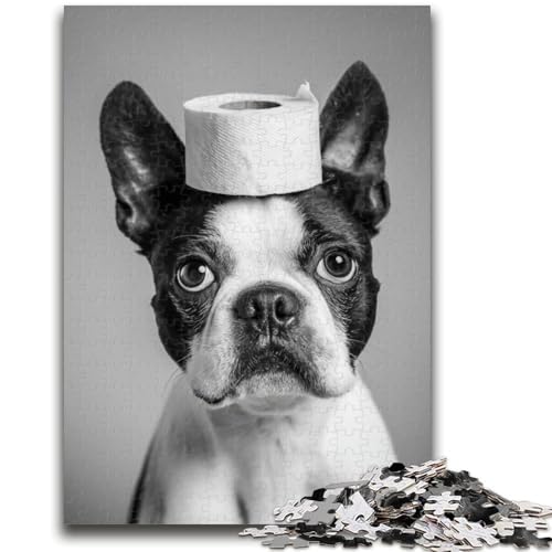 Bulldogge spielt mit Toilettenpapier, Puzzle für Erwachsene, 1000 Teile, anspruchsvolles Spiel und Familienspiel, Wanddekoration, einzigartige Geburtstags (50x75cm) von AADSAZA