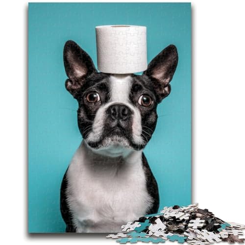 Bulldogge spielt mit Toilettenpapier, Puzzle für Teenager, 1000 Teile, anspruchsvolles Spiel, Geschenke, ganze Familie (50x75cm) von AADSAZA